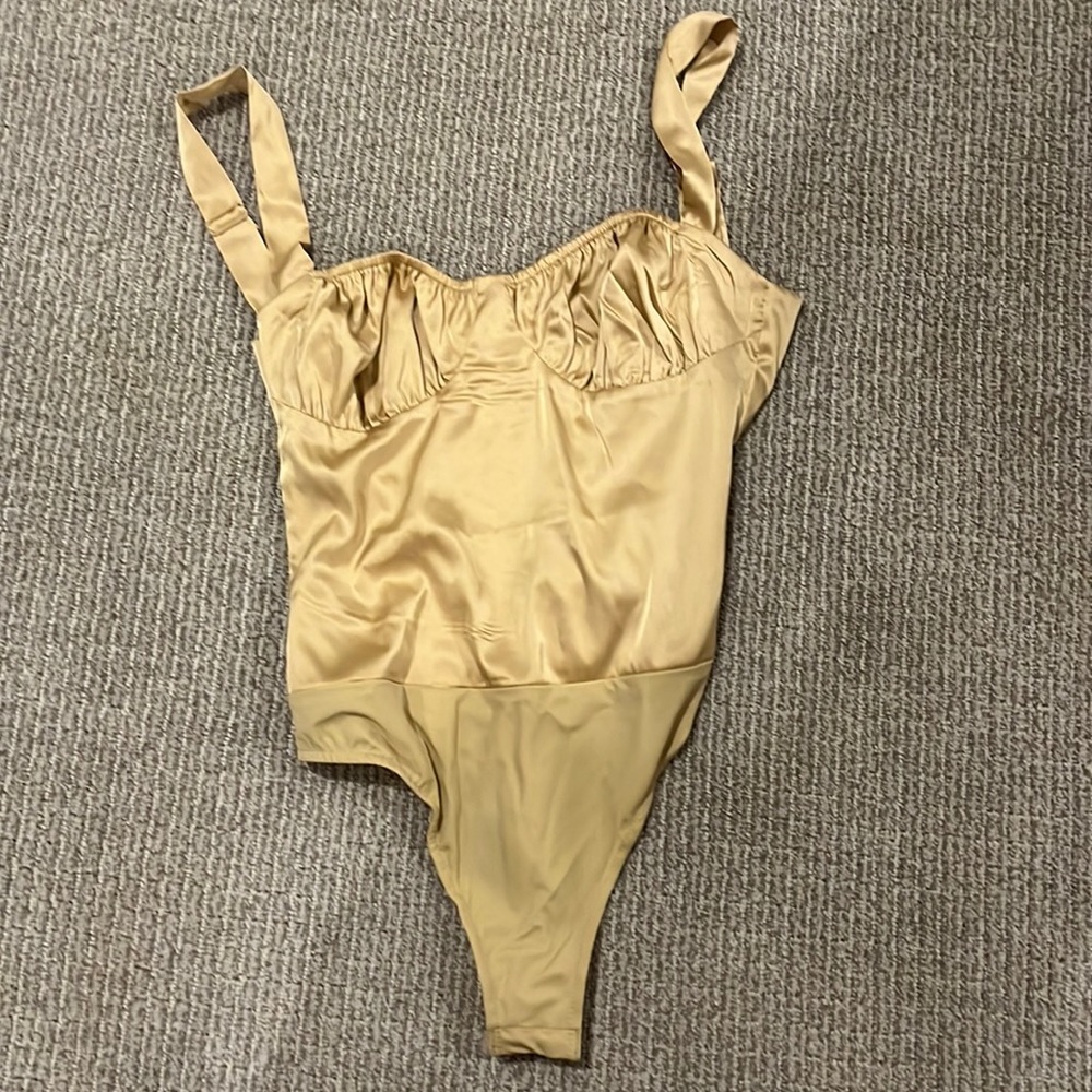 We wore what Danielle Bernstein taupe ruched tank bodysuit